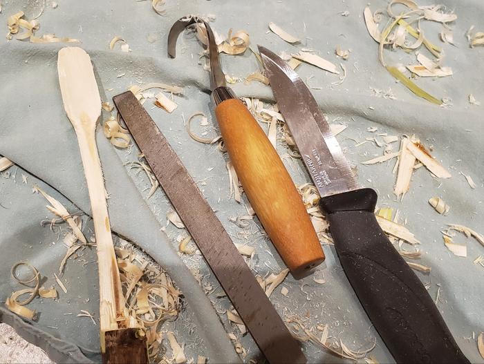 Borrowing my daughter's wood carving tools 