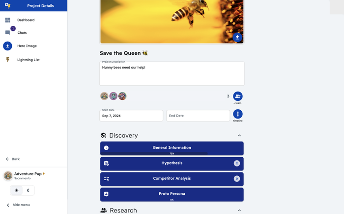 Screenshot of a project about saving the honey bees in the Experience Builder