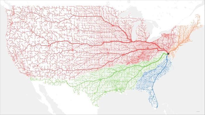 From everywhere in the continental US, best route to DC.