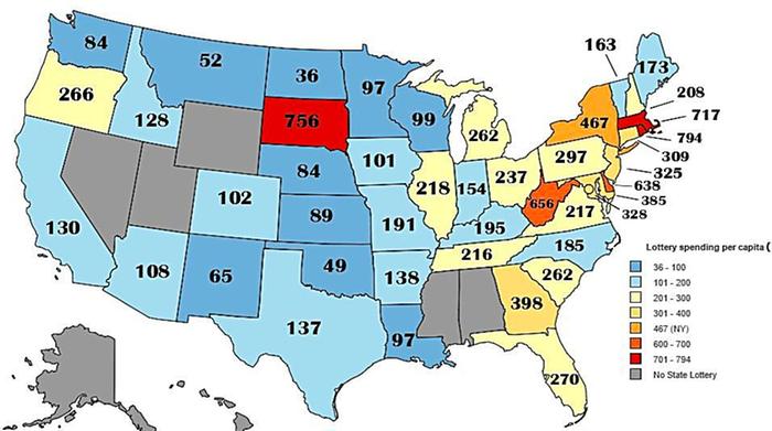Per capita lottery spending by US state.