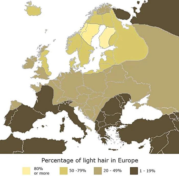 Distribution of blonde hair in Europe.