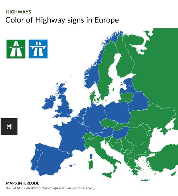 highway sign colors across Europe
