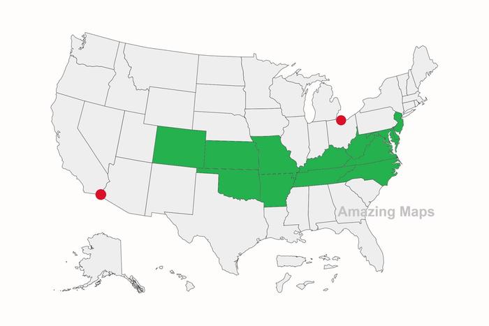 Only eight US states are both entirely north of Mexico and entirely south of Canada!