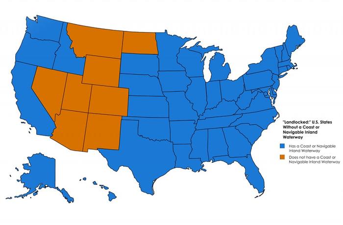 US States and their navigable waterways.