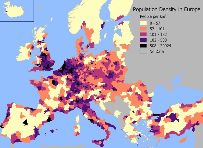 European population density by province