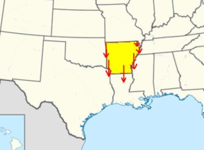 Every state that borders Arkansas is to the south of Arkansas...