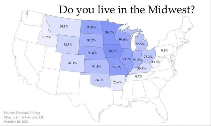 I didn't know anyone would call those peripheral east and west states Midwest.