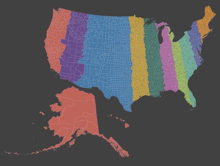 US divided into 10 equal population areas