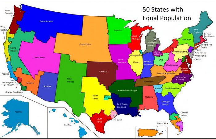 US states with equal population!