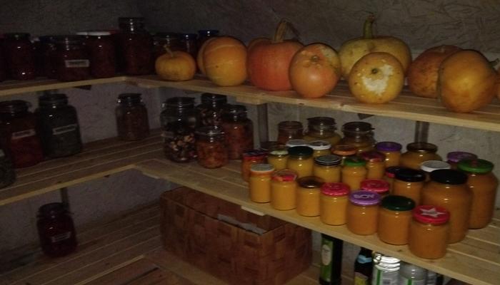 lots of repurposed jars in my root cellar. all waterbath canned