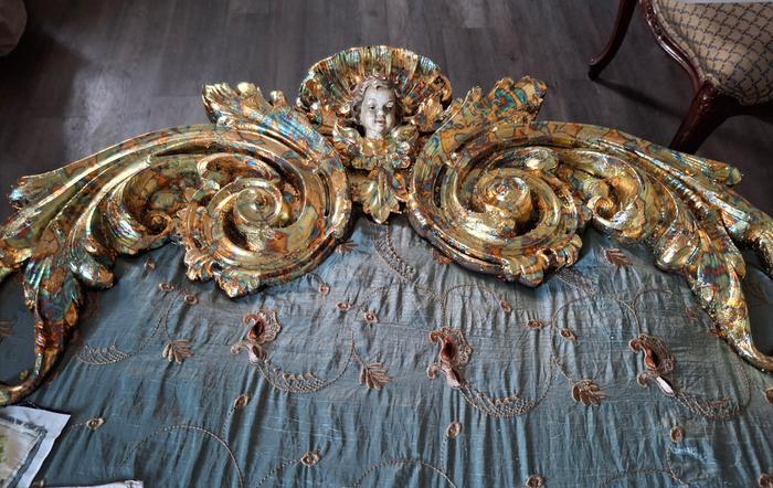 gilded headboard top, in progress