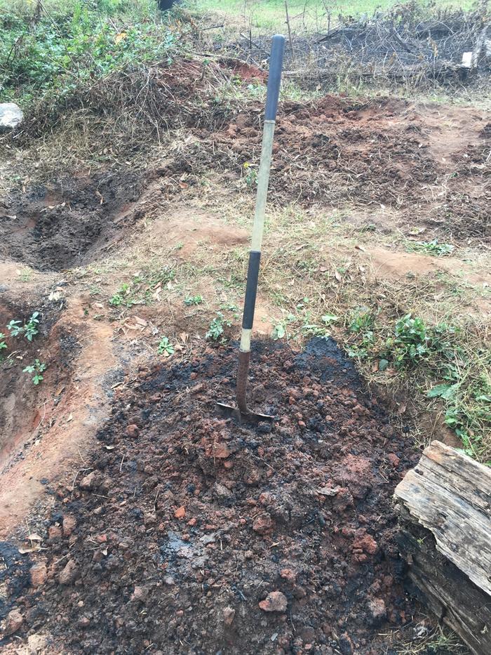 rough soil+improved soil+charcoal+composted chips in the mixing pit