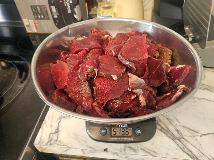 Elk meat sliced, ready for jerky seasoning