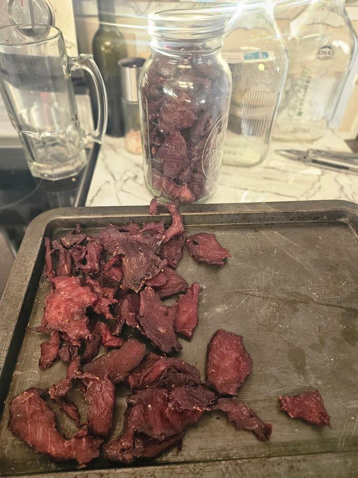Finished jerky in a jar