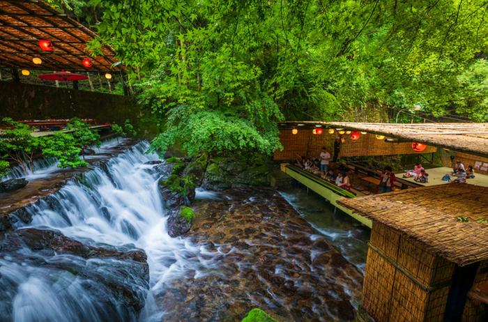 kawayuka over a stream in Japan