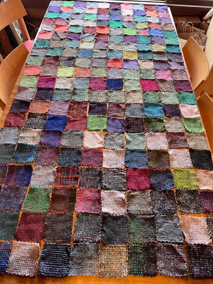 various 4 pin-loom squares in wool