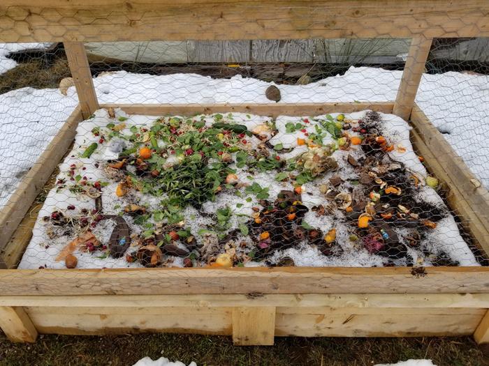 ruth stout style composting in a raised bed in the winter