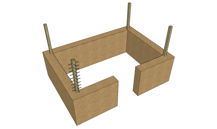 Sketch of T-Brick Shed mid-construction