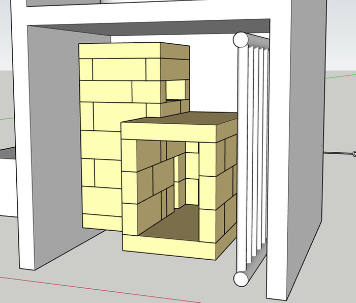 Closeup of sidewinder Shorty core, exit aimed to the right, towards water heat exchanger.