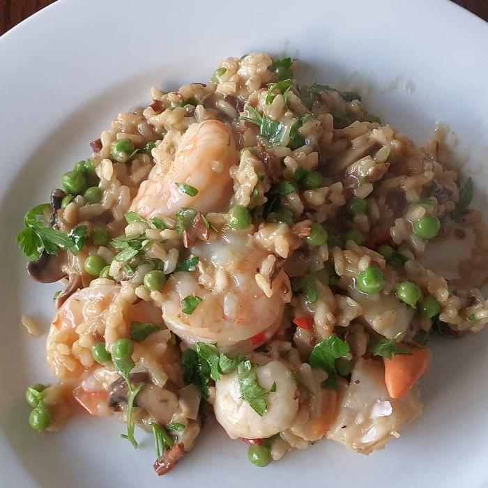 Prawn and mushroom risotto