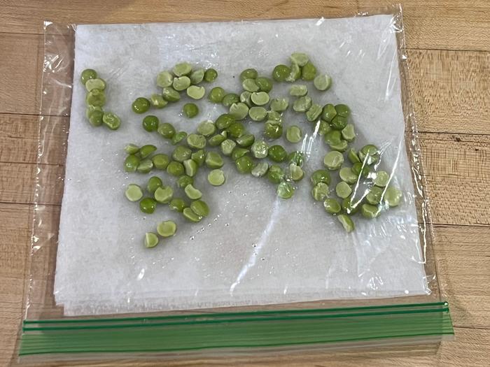 Soaked peas in a bag