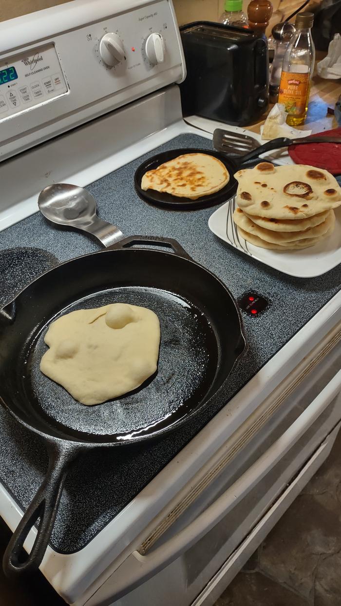 Two pans to speed things up.