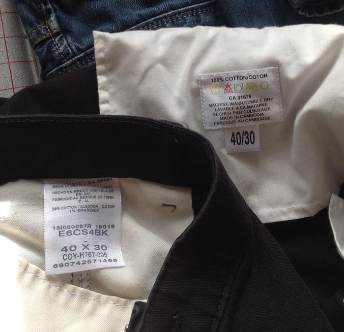 Tags of pants to be salvaged