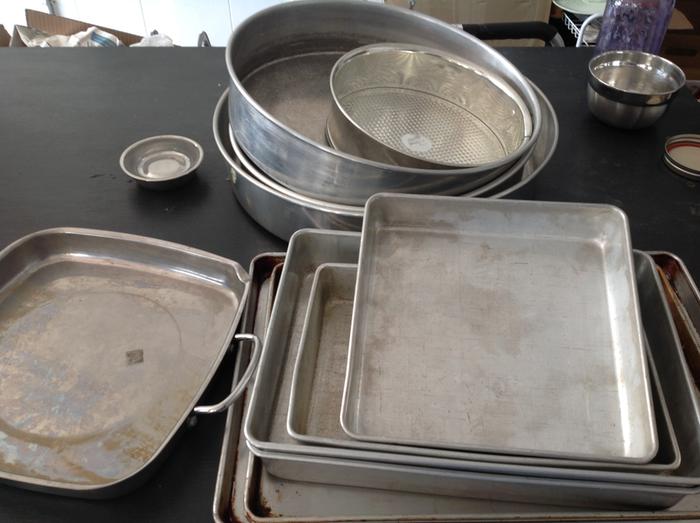 Vintage metal baking pans for seed starting