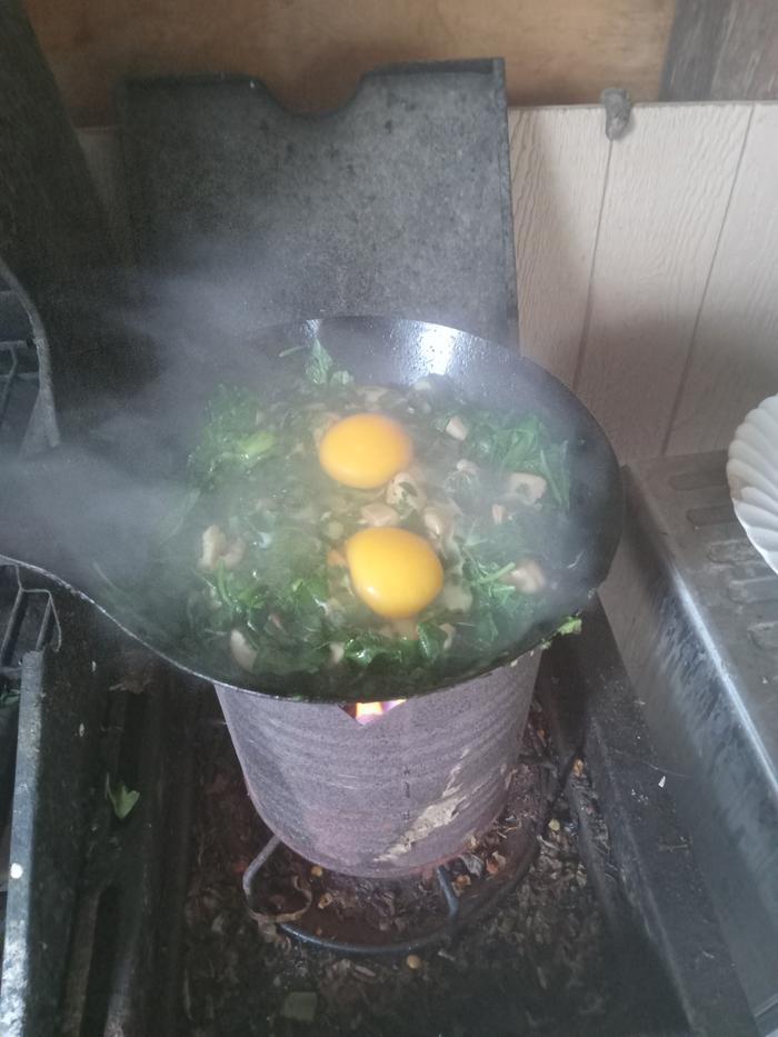Add two eggs and cover on low heat