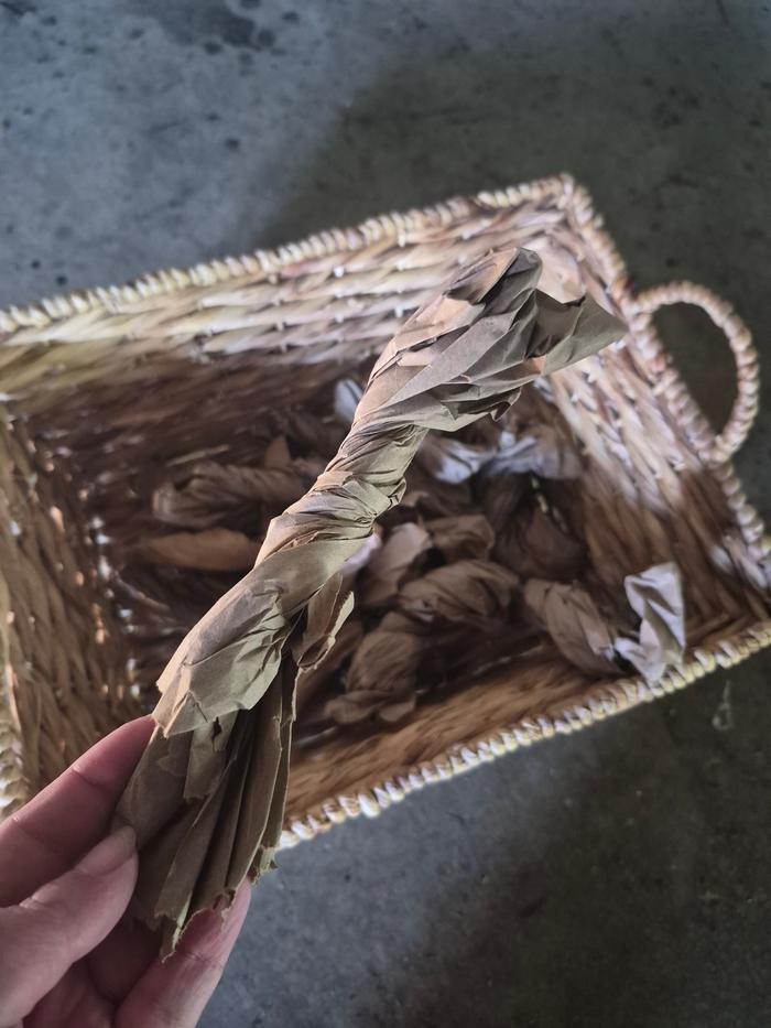 Partially filled basket with close up of twist