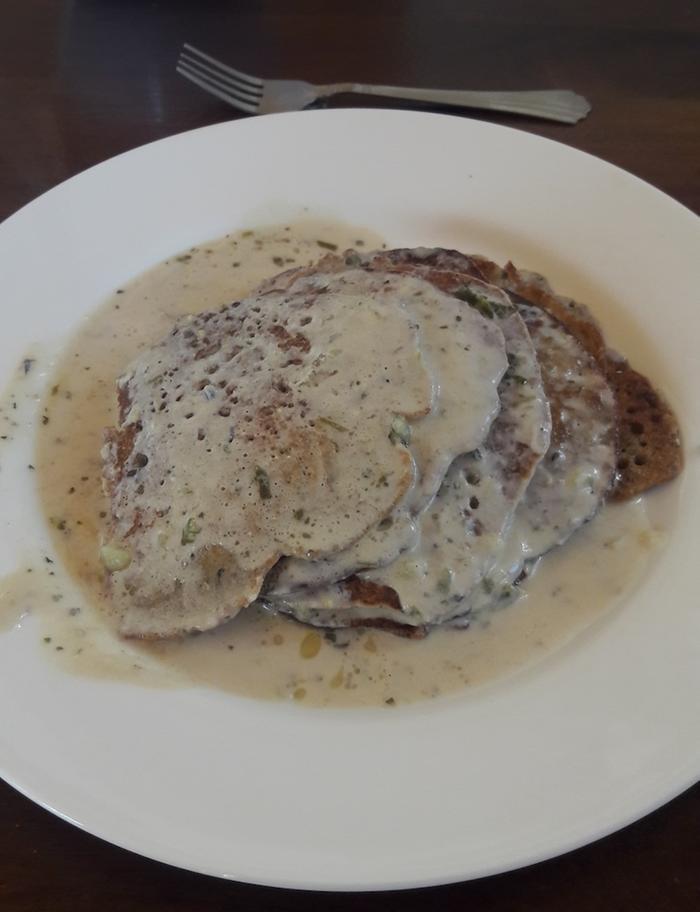 Pancakes eaten with leftover curry