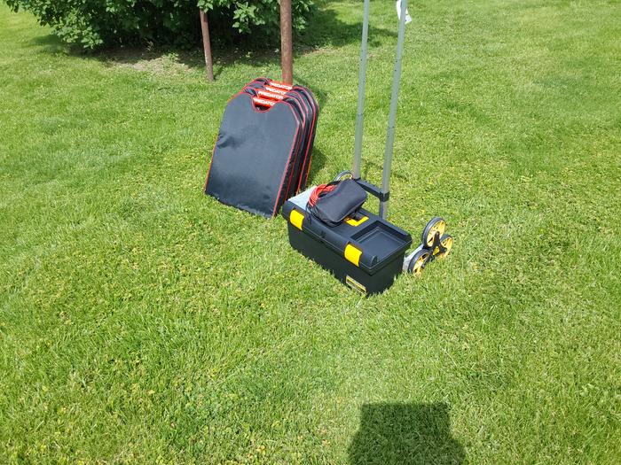 All the gear I'm dragging out for this test - the refrigerators already work, this is about the solar side! 