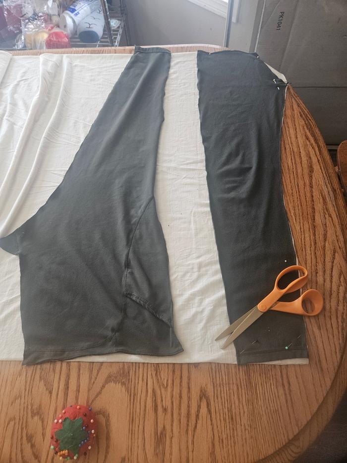 Using the wool knit from the last project. I almost didn't cut up my pants because I LOVE them!!! But they were falling apart 