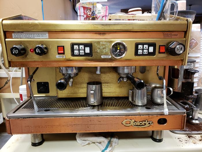 Big, ancient, commercial espresso machine, I learned on
