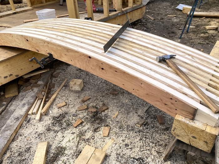 Rounded rafters all together so that they can be planed