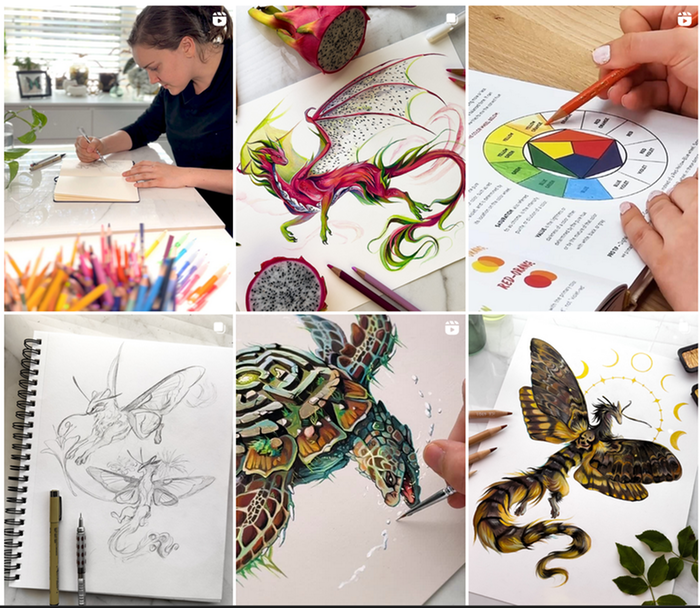 a collage showing art of dragons
