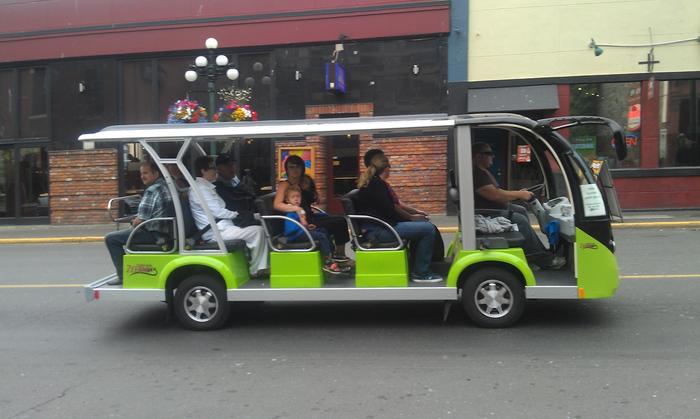 Three of these electric buses began tours of the downtown this summer.