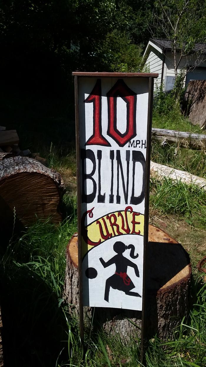 Sign in the sunlight. It's actually kind of fun repainting it. It's like painting by numbers, but I can improve the design each time!