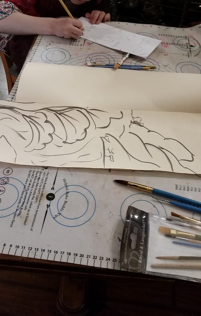 My painting is inked....and looks terrible. My daughter is sketching hers out.