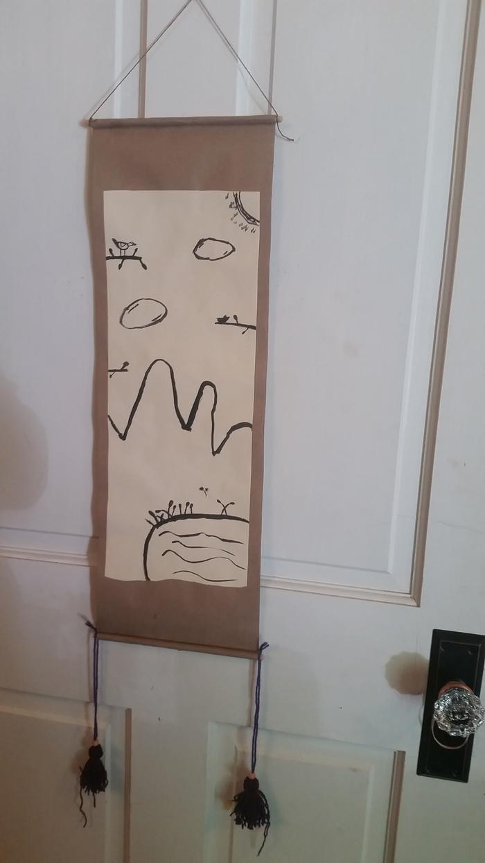 My daughter's scroll painting, with the tassels she made!