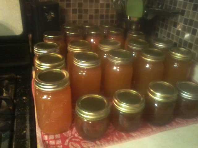 Bottled apple juice.