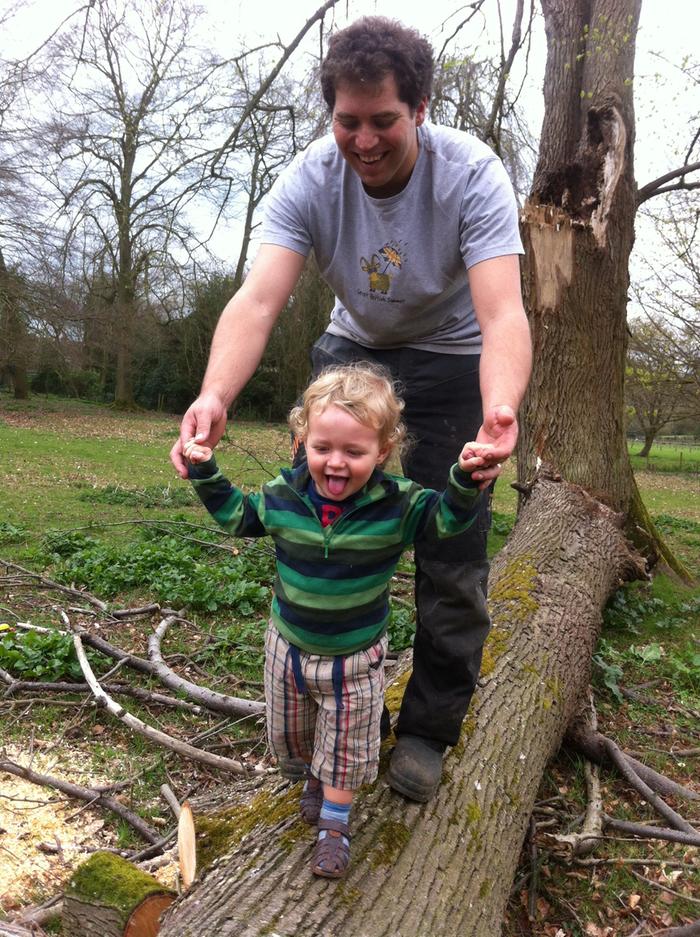 My helper checking out the log before cutting