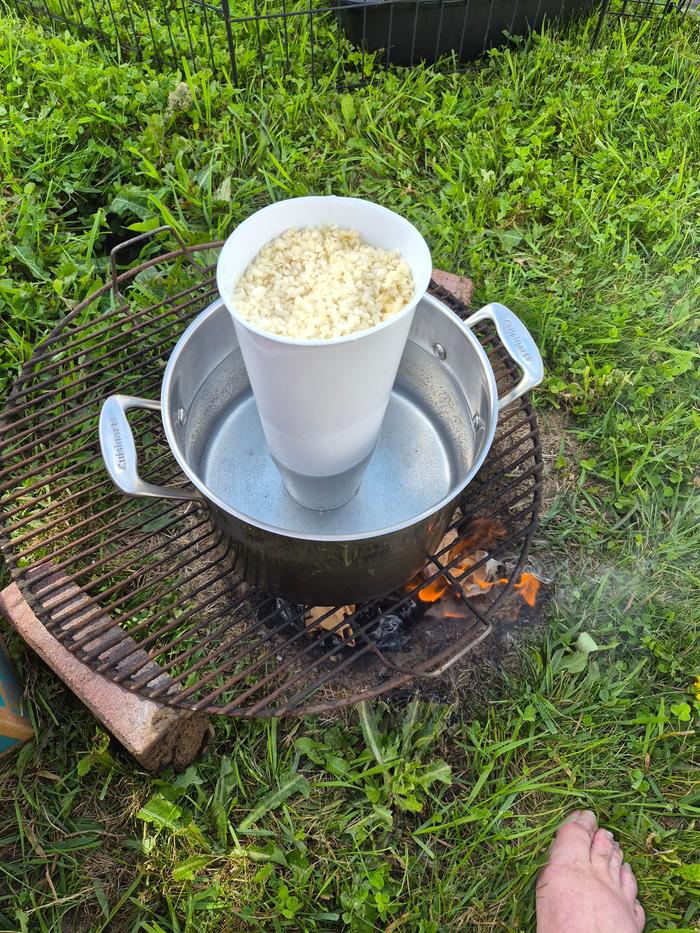 Double boiler wax melting setup 