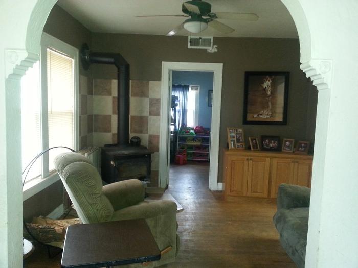 wood burning fire place room