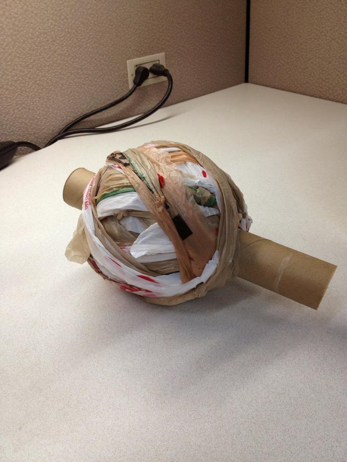 plastic bag cut into loops and tension-slipped together