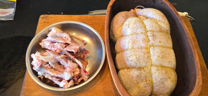 Deboned stuffed whole chicken