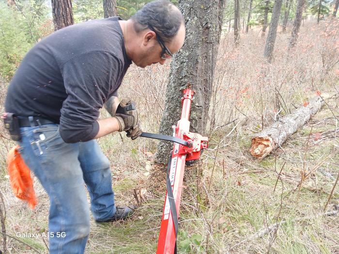 Esteban cranks the timber tool