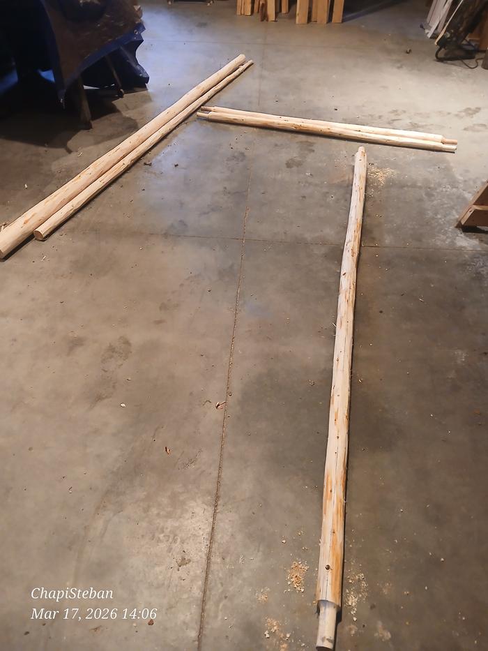 poles on the floor with tenonned ends