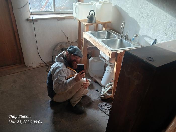 Seth changing out the Abbey's foot pump