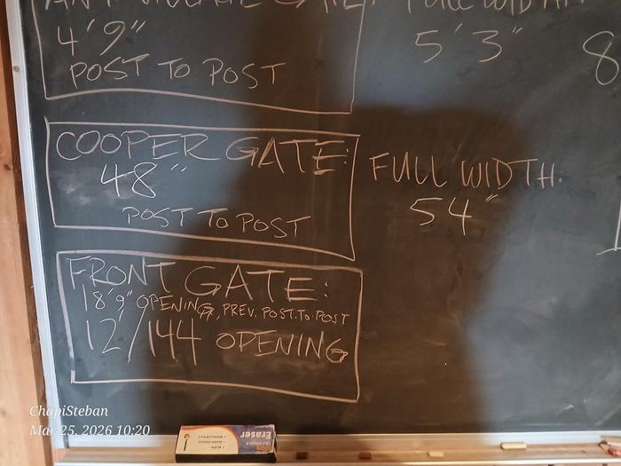 chalkboard notes about the size of gates